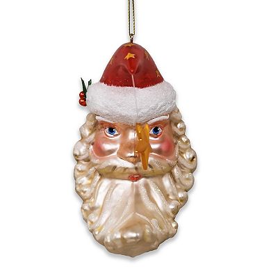 Celestial Crescent Moon Santa Glass Christmas Ornament