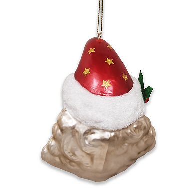 Celestial Crescent Moon Santa Glass Christmas Ornament