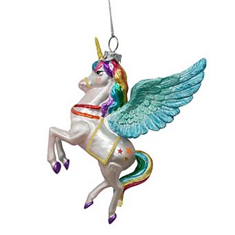 Cute Colorful Unicorn Glass Christmas Ornament with Rainbow Hair