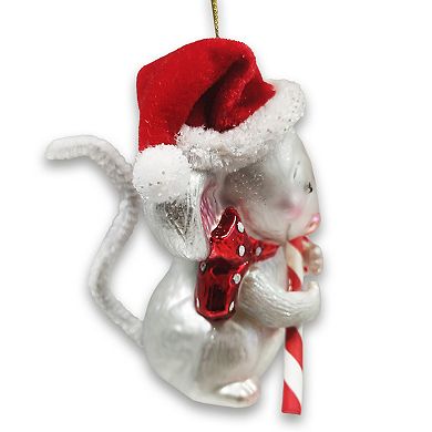 Festive Holiday Mouse Glass Christmas Ornament