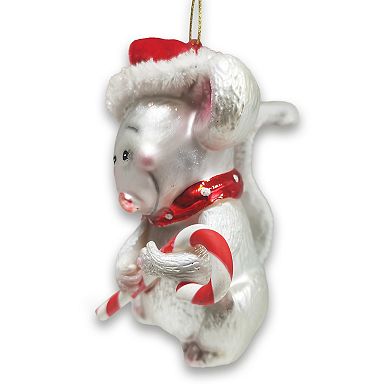 Festive Holiday Mouse Glass Christmas Ornament