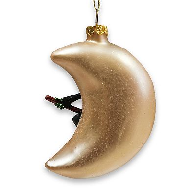 Wicked Witch and Crescent Moon Glass Christmas Ornament, Spooky Halloween Gift