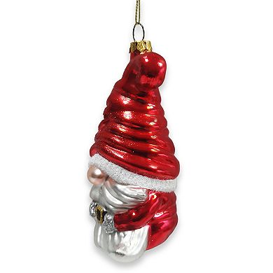 Vibrant Santa Gnome Glass Christmas Ornament