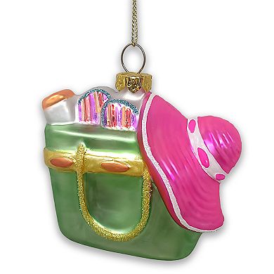 Coastal Beach Bag Glass Christmas Ornament, Ocean Seaside Nautical Home Tree Decoration
