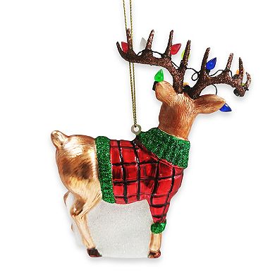 Festive Reindeer Glass Christmas Ornament Figurine