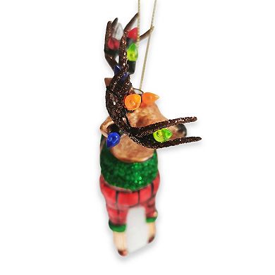 Festive Reindeer Glass Christmas Ornament Figurine