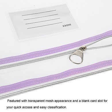 Nylon Document Pouch, A4 Mesh Clear Zip Files Handle Bag with Name Tag for Office Business