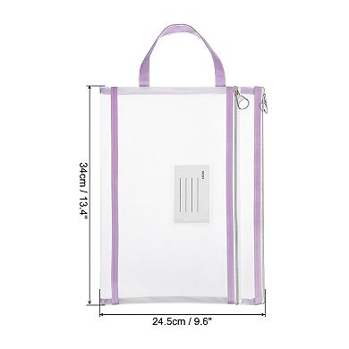 Nylon Document Pouch, A4 Mesh Clear Zip Files Handle Bag with Name Tag for Office Business