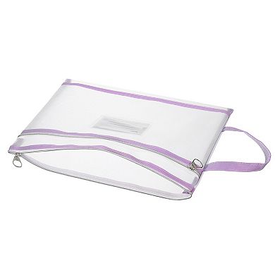 Nylon Document Pouch, A4 Mesh Clear Zip Files Handle Bag with Name Tag for Office Business