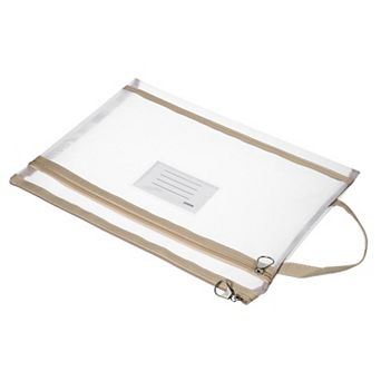 Nylon Document Pouch, A4 Mesh Clear Zip Files Handle Bag with Name Tag for Office Business