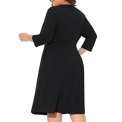 Plus Size Dresses for Women Crew Neck 3/4 Sleeve Vintage Bodycon Pencil Dress