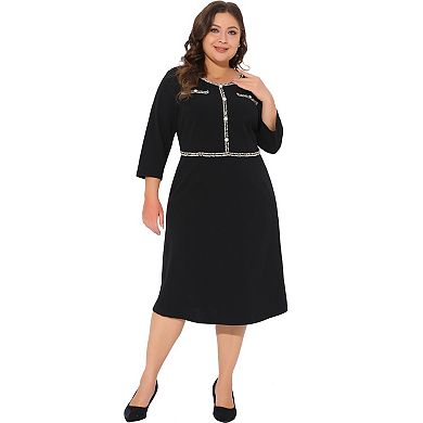 Plus Size Dresses for Women Crew Neck 3/4 Sleeve Vintage Bodycon Pencil Dress
