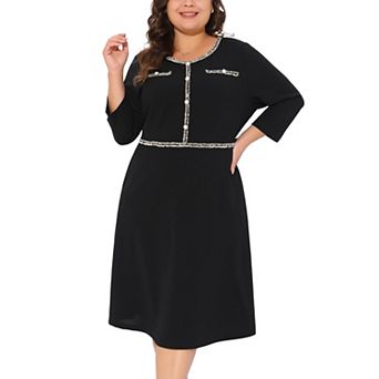 Plus Size Dresses for Women Crew Neck 3/4 Sleeve Vintage Bodycon Pencil Dress