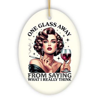 One Glass Away Ornament, Sassy and Elegant Retro Holiday Gift and Decoration