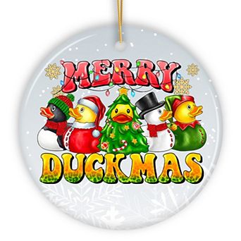 Merry Duckmas Christmas Ornament, Whimsical Rubber Duck Themed Holiday Decor