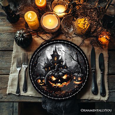 Haunted Night Set of 4 Plates, Black Halloween Tableware Collection for Salad, Dessert & Appetizer