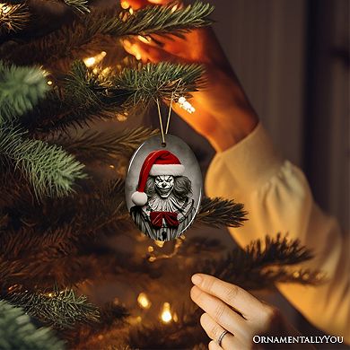 Frightening Clown with Santa Hat Ornament, Terrifying Holiday Keepsake for Spooky Tree Decor