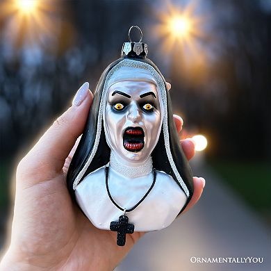 Spooky Decor Creepy Nun Themed Glass Ornament, Halloween Gothic Horror Tree Decoration