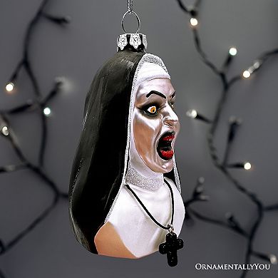 Spooky Decor Creepy Nun Themed Glass Ornament, Halloween Gothic Horror Tree Decoration