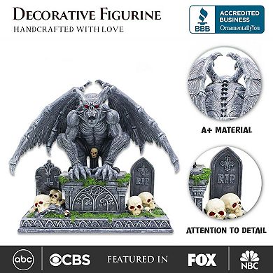 Grave Guardian Gargoyle Figurine, 7" Solar Powered Gothic Halloween Garden Statue