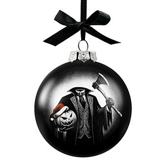 Headless Horseman Spooky Portrait Glass Christmas Ornament, Black Horror Halloween Tree Decoration