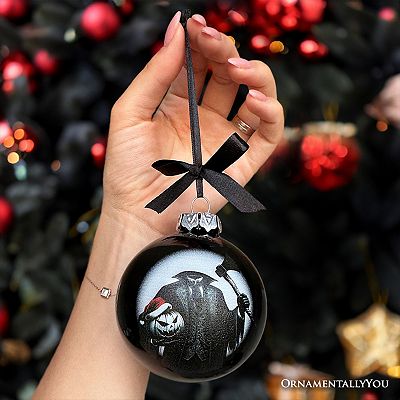 Headless Horseman Spooky Portrait Glass Christmas Ornament, Black