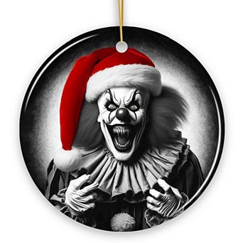 Sinister Santa Clown Ceramic Ornament, Eerie Christmas Decoration for Halloween Tree