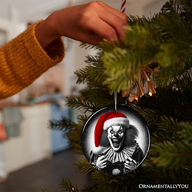 Sinister Santa Clown Ceramic Ornament, Eerie Christmas Decoration for Halloween Tree