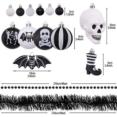 Halloween Skeleton Black and White Ornament Set