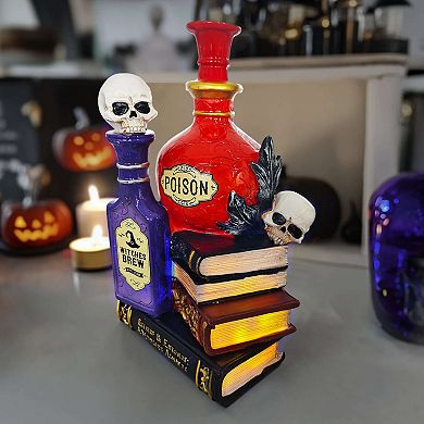 Sorcerer’s Syrups Spooky Lighted Figurine, 8" Potions Poisons and Books Halloween Statue