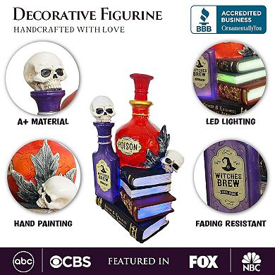 Sorcerer’s Syrups Spooky Lighted Figurine, 8" Potions Poisons and Books Halloween Statue