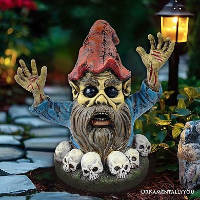 Zombie Gnome Garden Statue, 8" Outdoor Halloween Figurine Yard Decoration