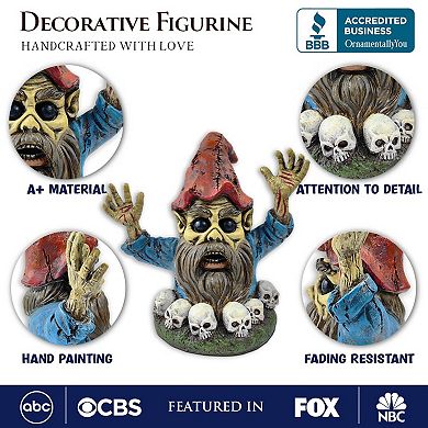 Zombie Gnome Garden Statue, 8" Outdoor Halloween Figurine Yard Decoration