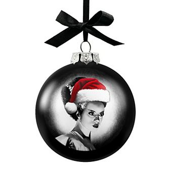 Frankenstein's Bride Christmas Spooky Portrait Glass Ornament, Black Horror Halloween Tree Decor