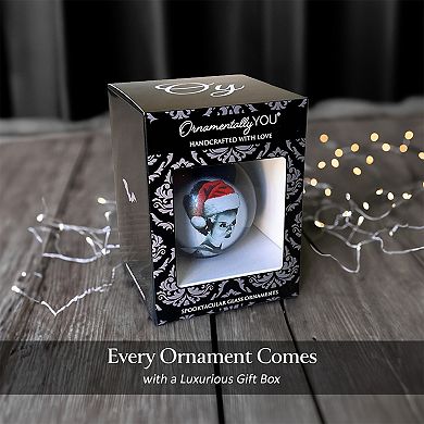 Frankenstein's Bride Christmas Spooky Portrait Glass Ornament, Black Horror Halloween Tree Decor