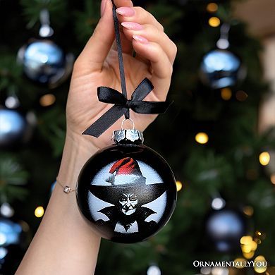 Wicked Witch Christmas Spooky Portrait Glass Ornament, Black Horror Halloween Tree Decoration