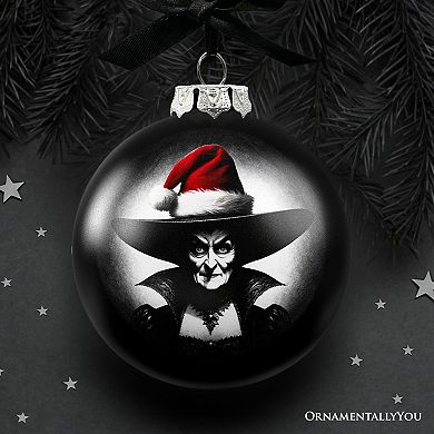 Wicked Witch Christmas Spooky Portrait Glass Ornament, Black Horror Halloween Tree Decoration