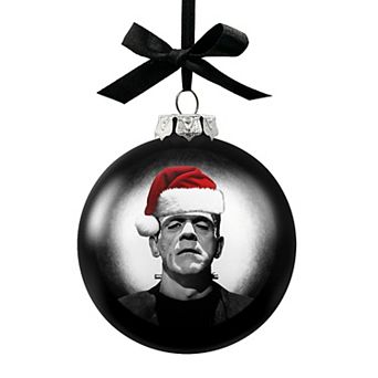 Frankenstein Christmas Spooky Portrait Glass Ornament, Black Horror Halloween Tree Decoration