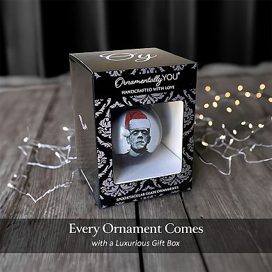 Frankenstein Christmas Spooky Portrait Glass Ornament, Black Horror Halloween Tree Decoration