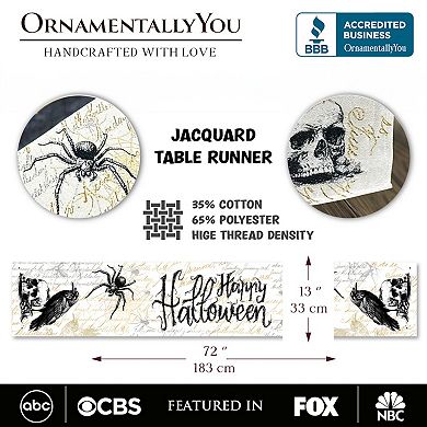 Elegant 72" Gothic Jacquard Table Runner, Halloween Tablecloth with Spider Webs and Black Ravens