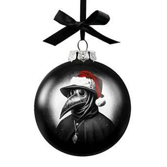 Plague Doctor Christmas Spooky Portrait Glass Ornament, Black Horror Halloween Tree Decoration