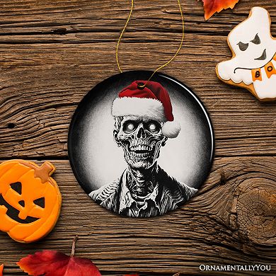 Ghastly Undead Zombie with Santa Hat Ornament, Eerie Christmas Gift for Horror Lovers