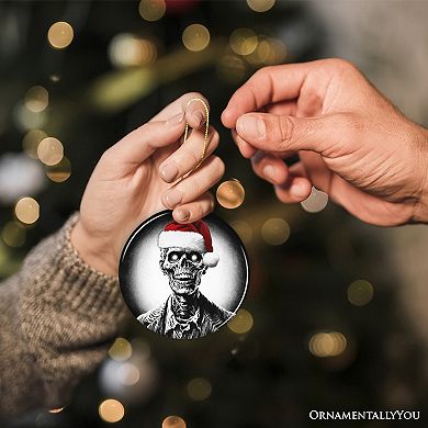 Ghastly Undead Zombie with Santa Hat Ornament, Eerie Christmas Gift for Horror Lovers