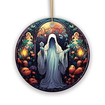 Spectral Shivers Hauntingly Scary Ghost Stained Glass Style Ceramic Ornament, Halloween Themed