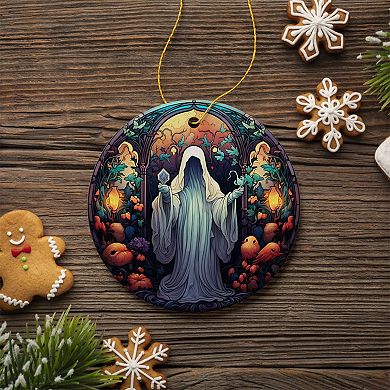 Spectral Shivers Hauntingly Scary Ghost Stained Glass Style Ceramic Ornament, Halloween Themed