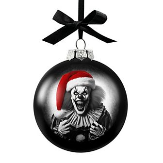 Spooky Clown Christmas Portrait Glass Ornament, Black Horror Halloween Tree Decoration