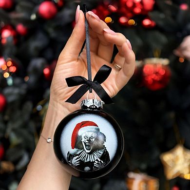 Spooky Clown Christmas Portrait Glass Ornament, Black Horror Halloween Tree Decoration