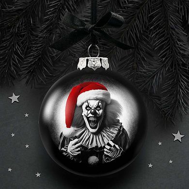 Spooky Clown Christmas Portrait Glass Ornament, Black Horror Halloween Tree Decoration