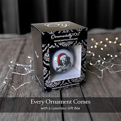 Spooky Clown Christmas Portrait Glass Ornament, Black Horror Halloween Tree Decoration