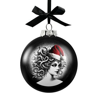 Medusa Christmas Spooky Portrait Glass Ornament, Black Horror Halloween Tree Decoration